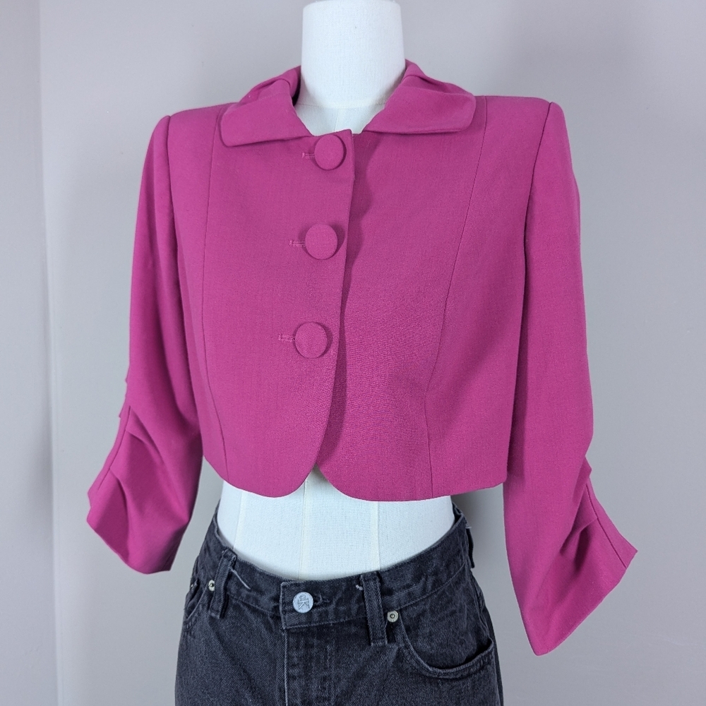 Vintage Lena Gabrielle New York Cropped Blazer | Pink Statement Jacket | Size 4